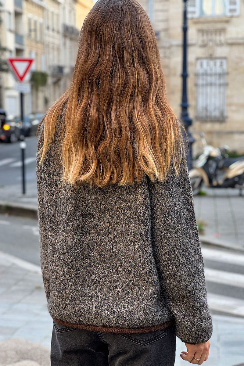 Grey Marled Knit Ring Neck Sweater
