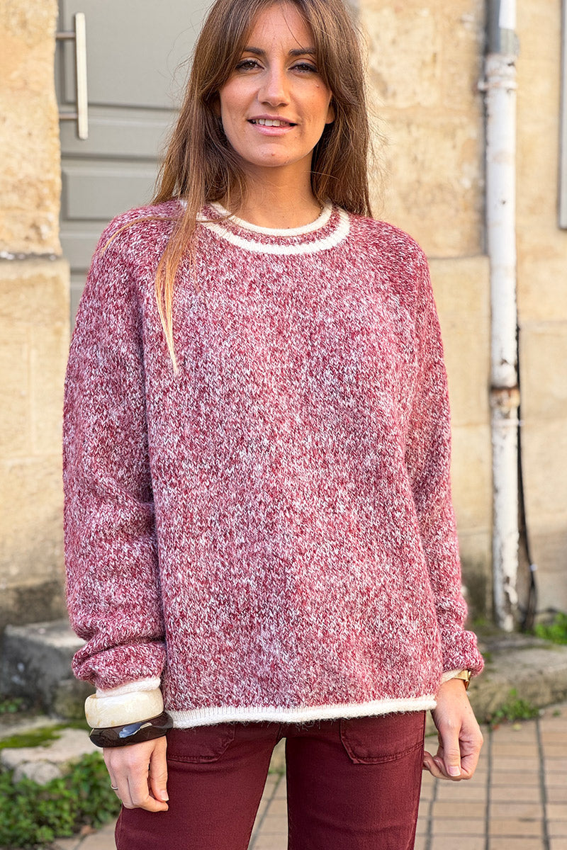 Burgundy Marled Knit Ring Neck Sweater