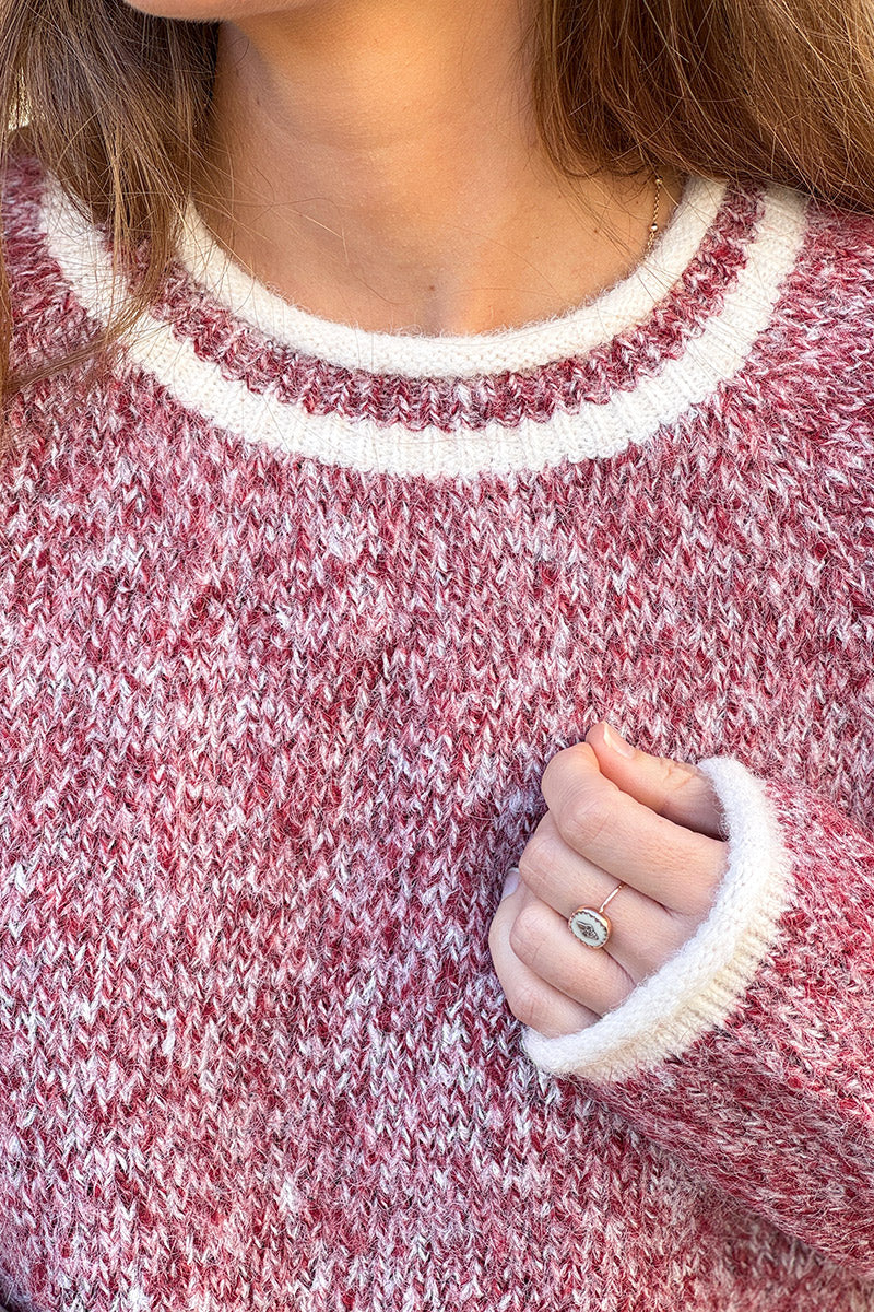 Burgundy Marled Knit Ring Neck Sweater