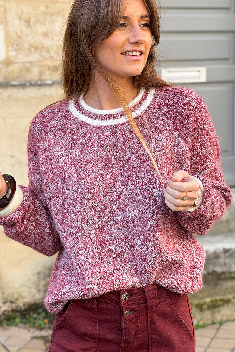 Burgundy Marled Knit Ring Neck Sweater