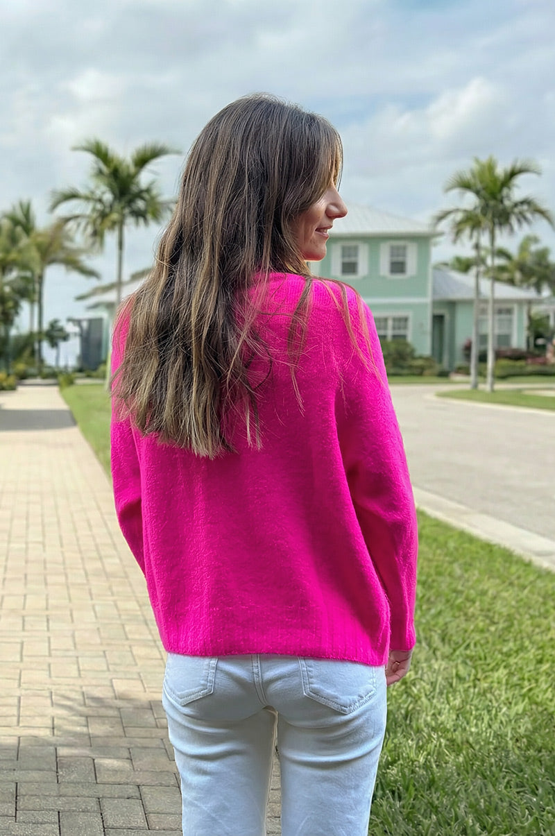 Pull tout doux fuchsia fluo maille baby alpaga col cheminée