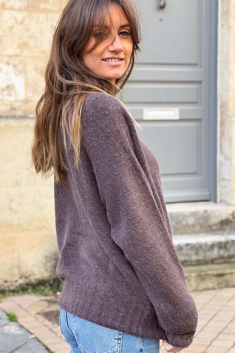 Chocolate Brown Baby Alpaca Mock Neck Sweater