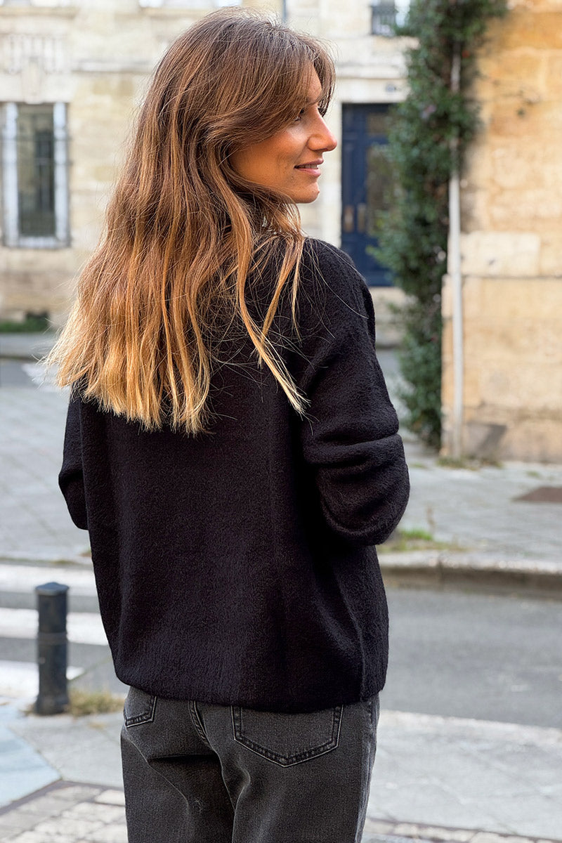 Black Baby Alpaca Mock Neck Sweater