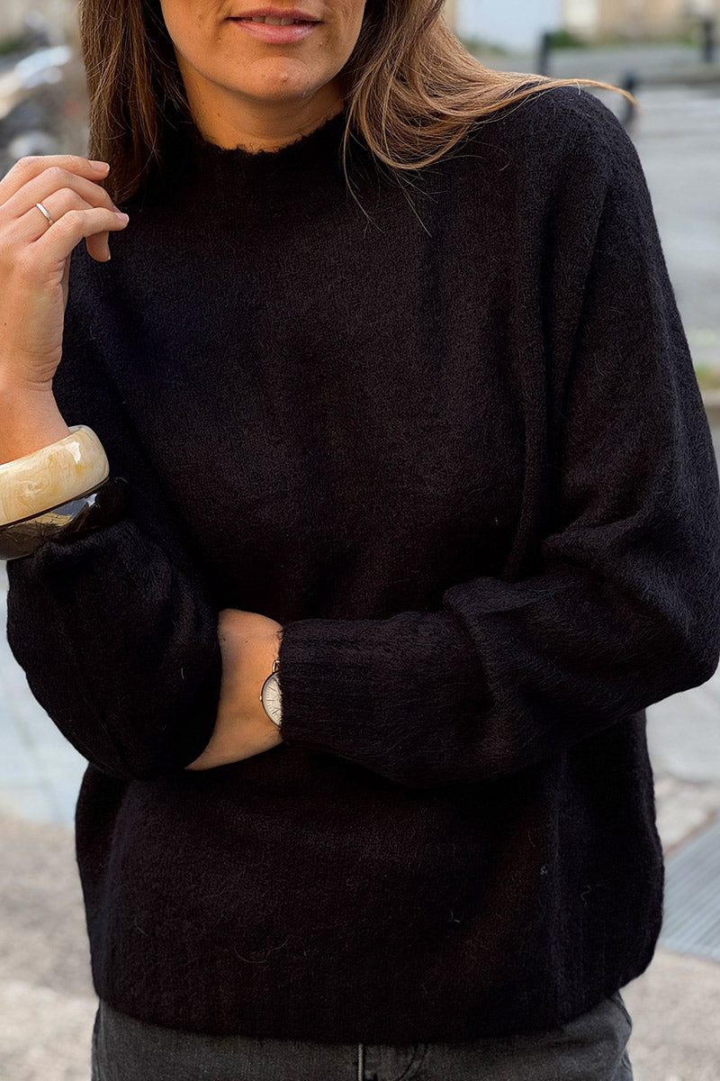 Black Baby Alpaca Mock Neck Sweater