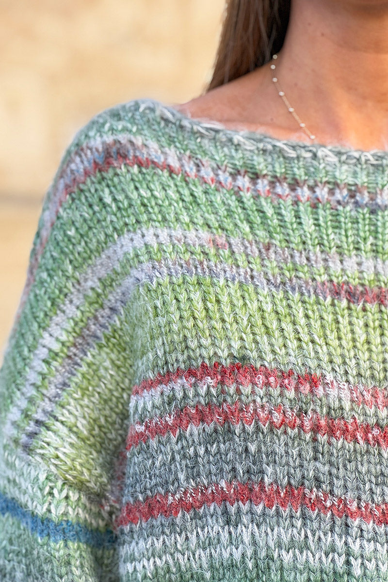 Lime Yarn Dyed Stripe Slouchy Knit Sweater