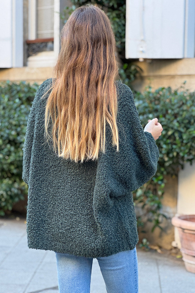 Dark Green Fuzzy Knit Alpaca Sweater