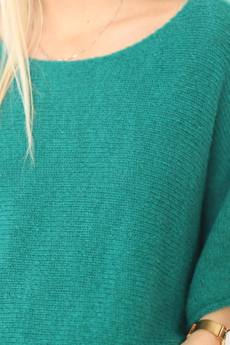 Pull vert maille fine manches chauve souris e009 (1)