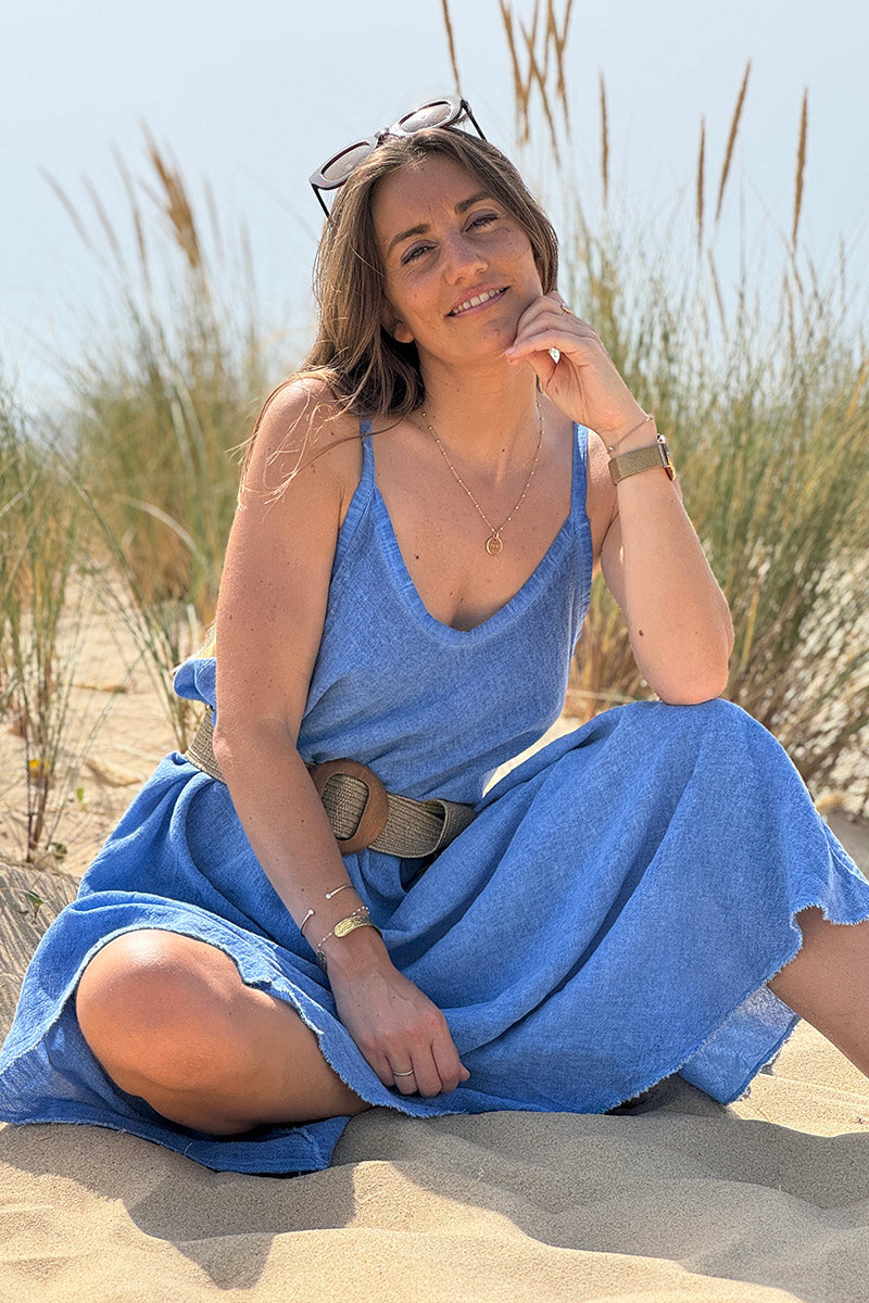 Royal Blue Linen Strappy Sundress