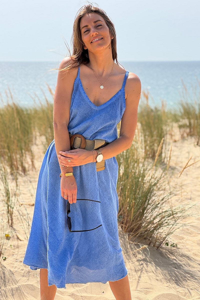 Royal Blue Linen Strappy Sundress