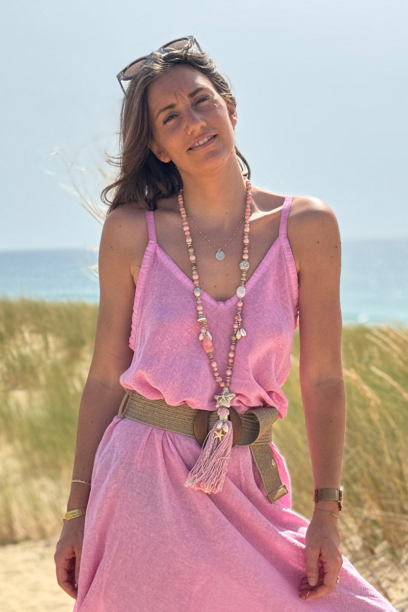 Pink Linen Strappy Sundress