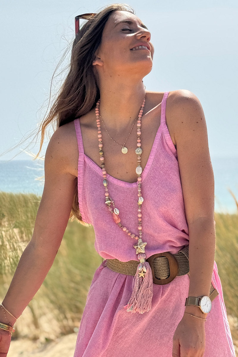 Pink Linen Strappy Sundress