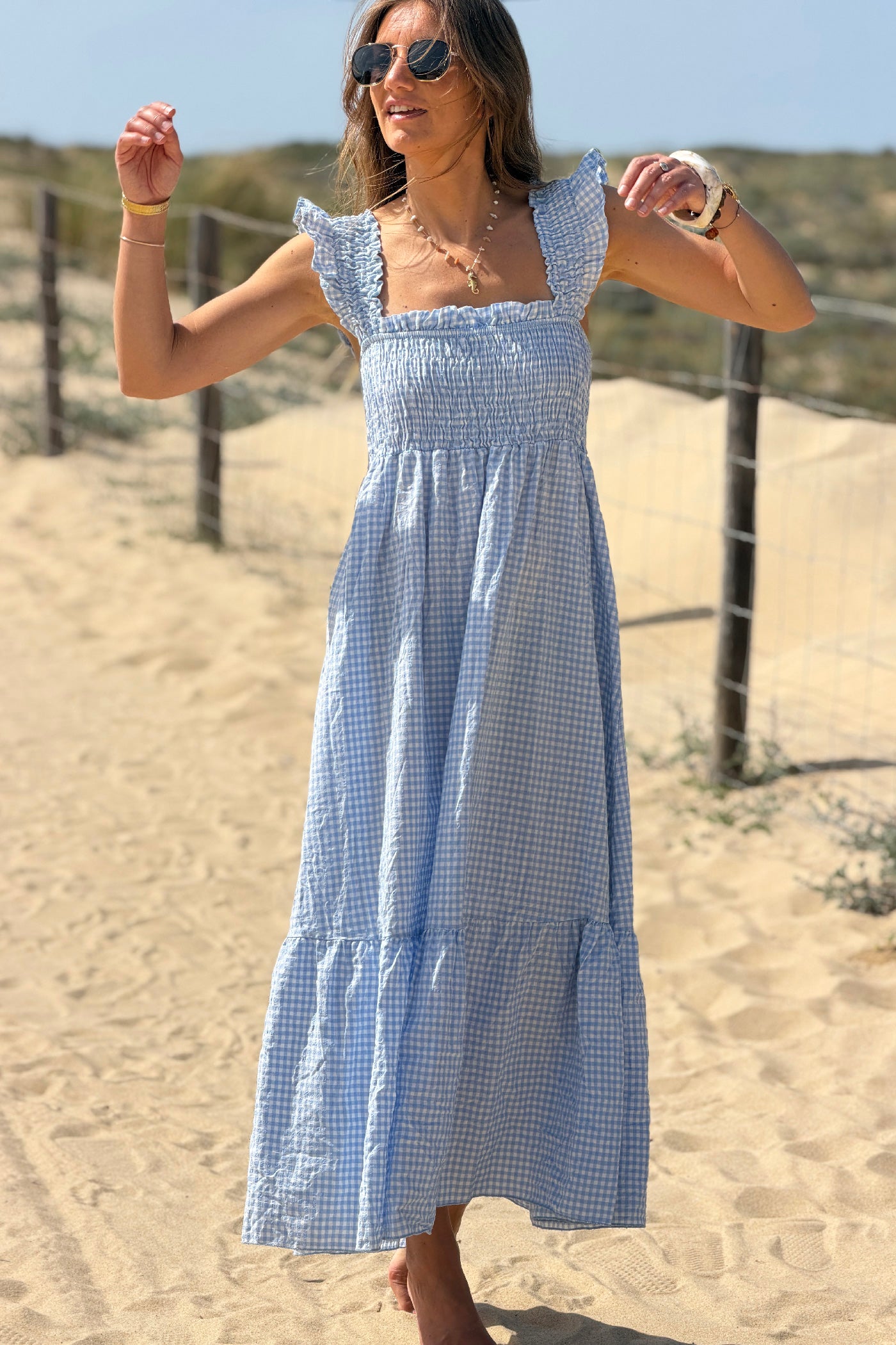 Blue Gingham Smocked Sun Dress