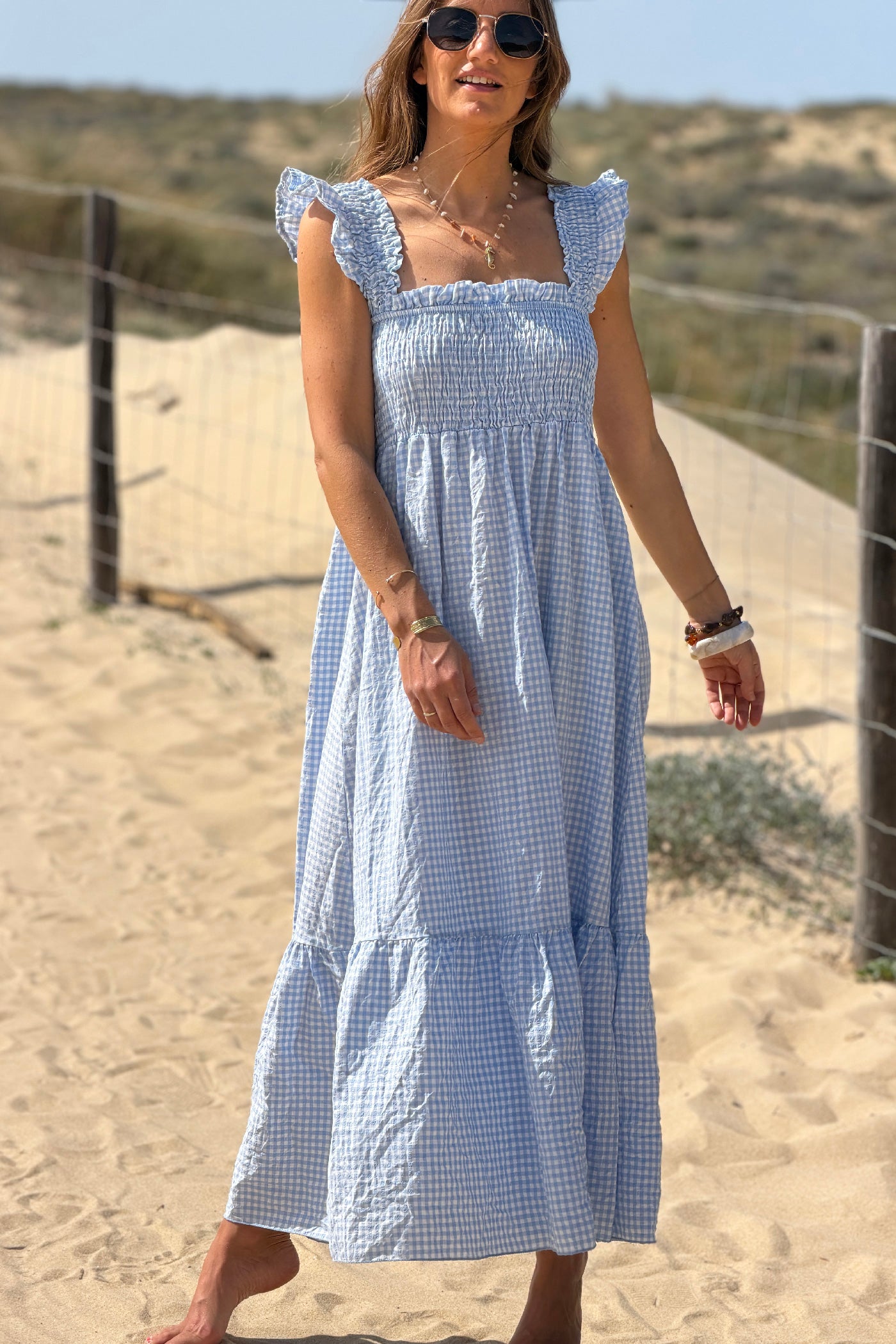 Blue Gingham Smocked Sun Dress