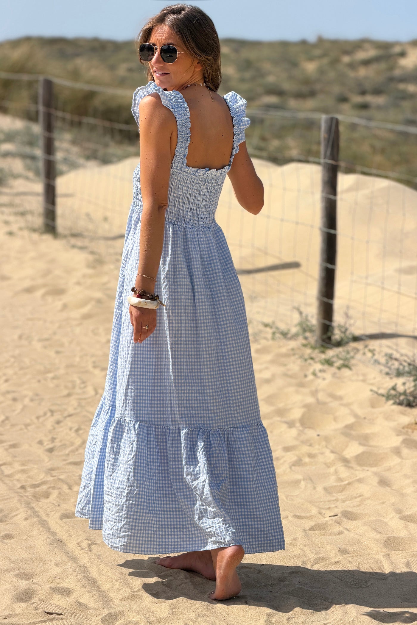 Blue Gingham Smocked Sun Dress