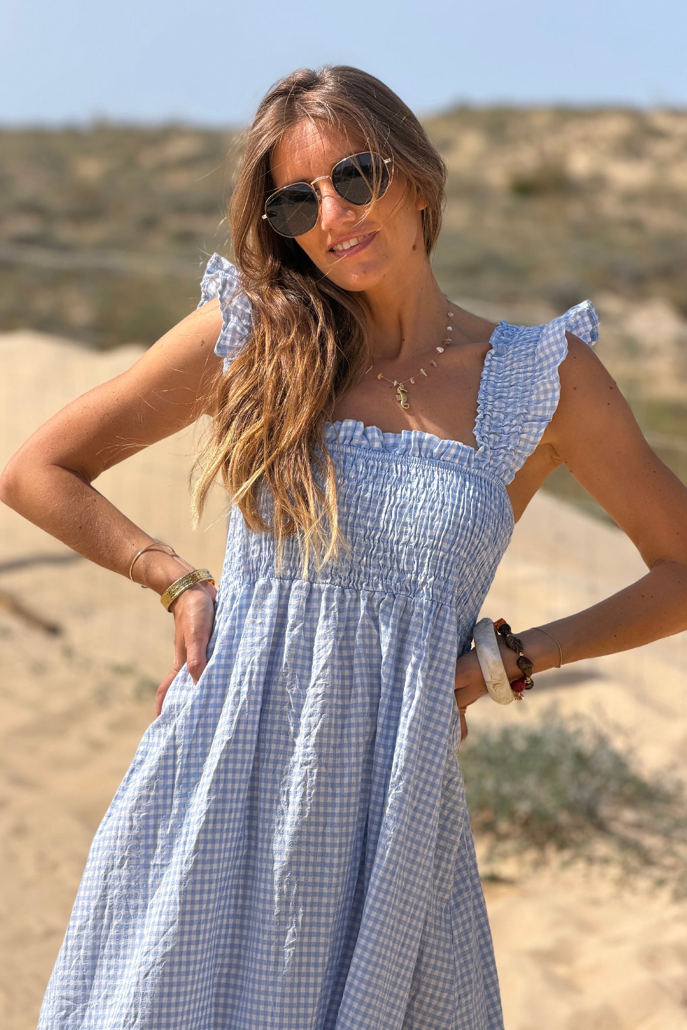 Blue Gingham Smocked Sun Dress