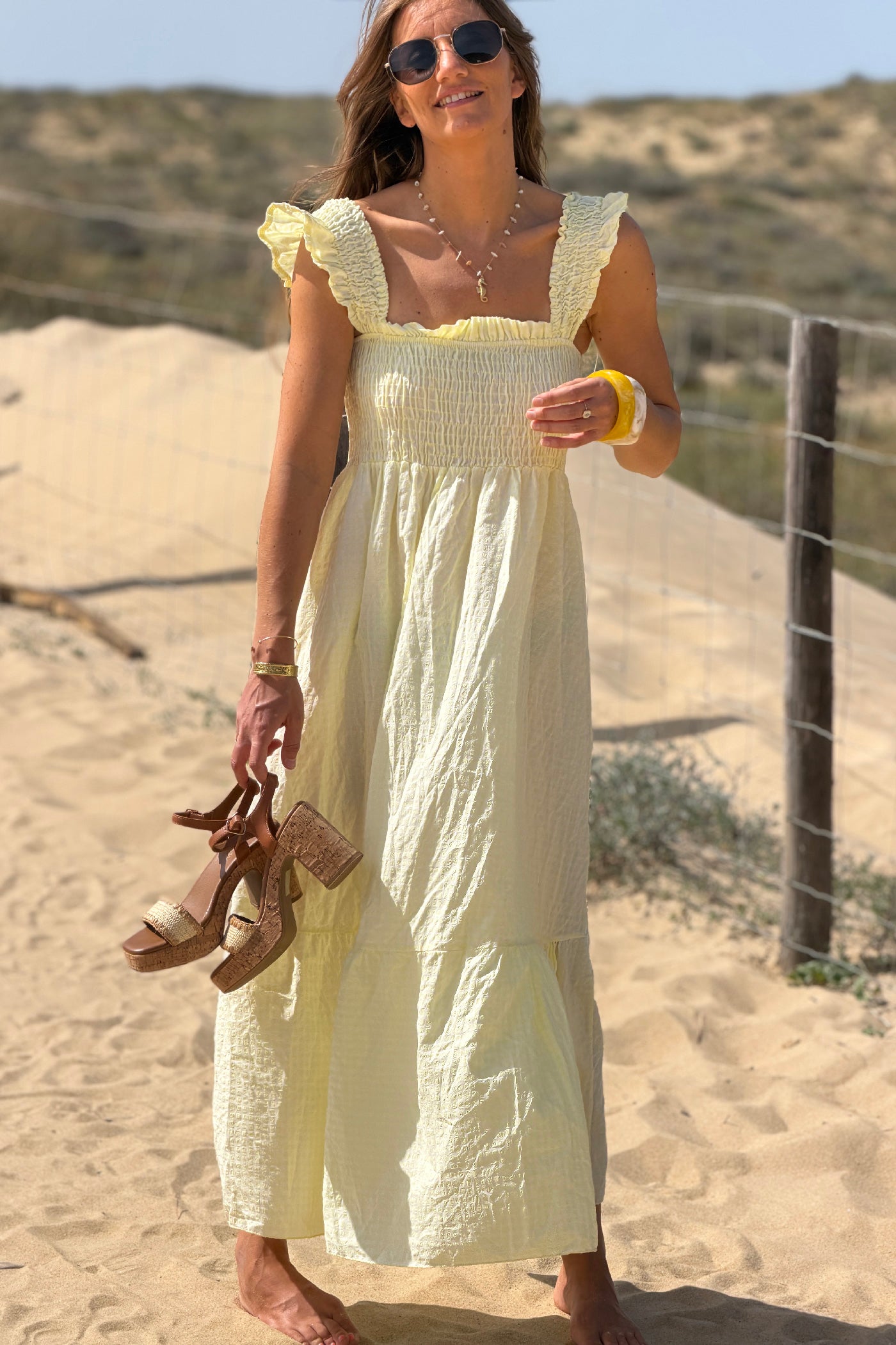 Butter Yellow Gingham Smocked Sun Dress