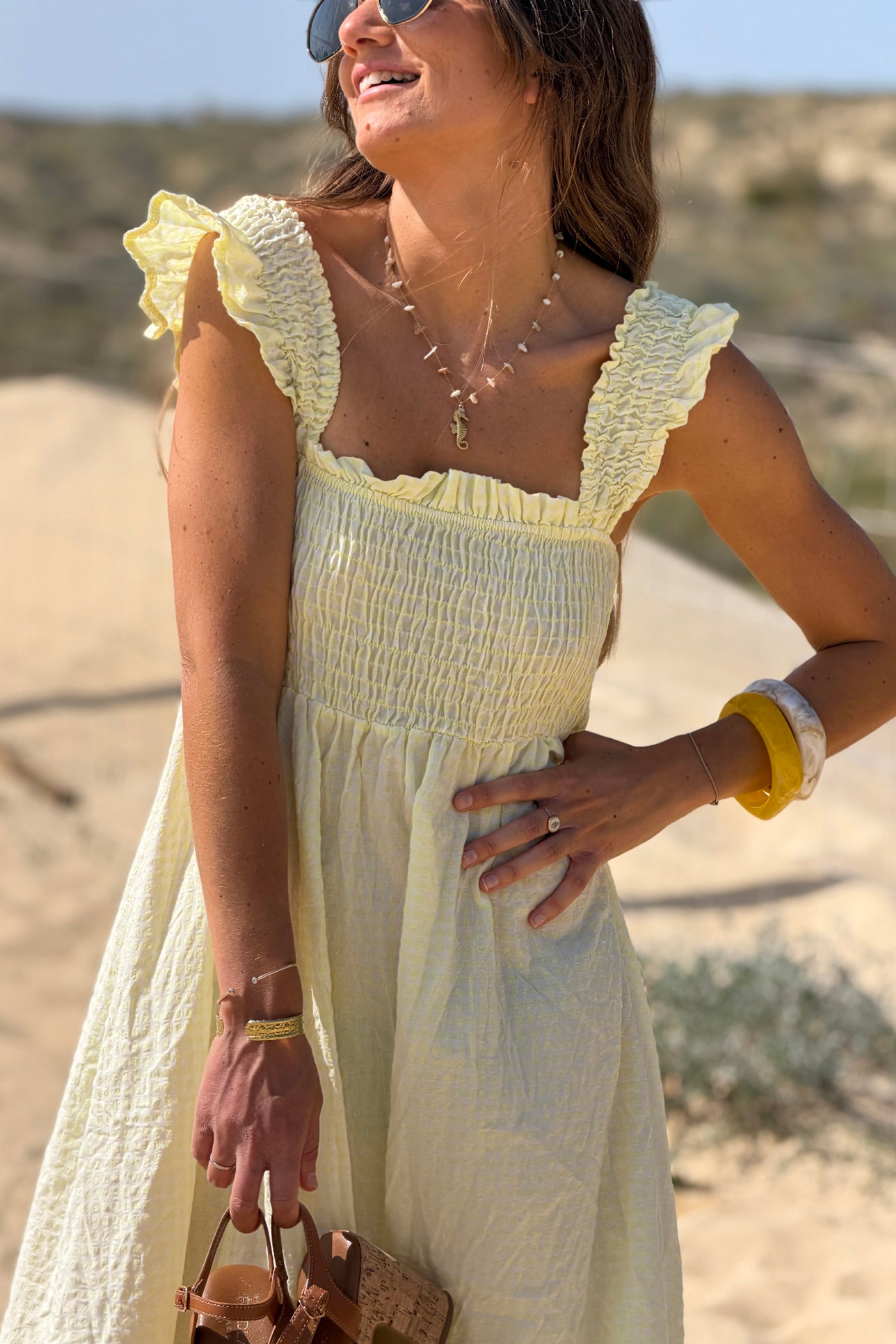 Butter Yellow Gingham Smocked Sun Dress