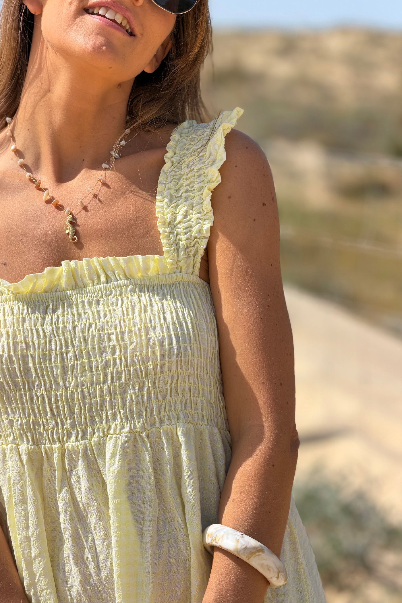 Butter Yellow Gingham Smocked Sun Dress