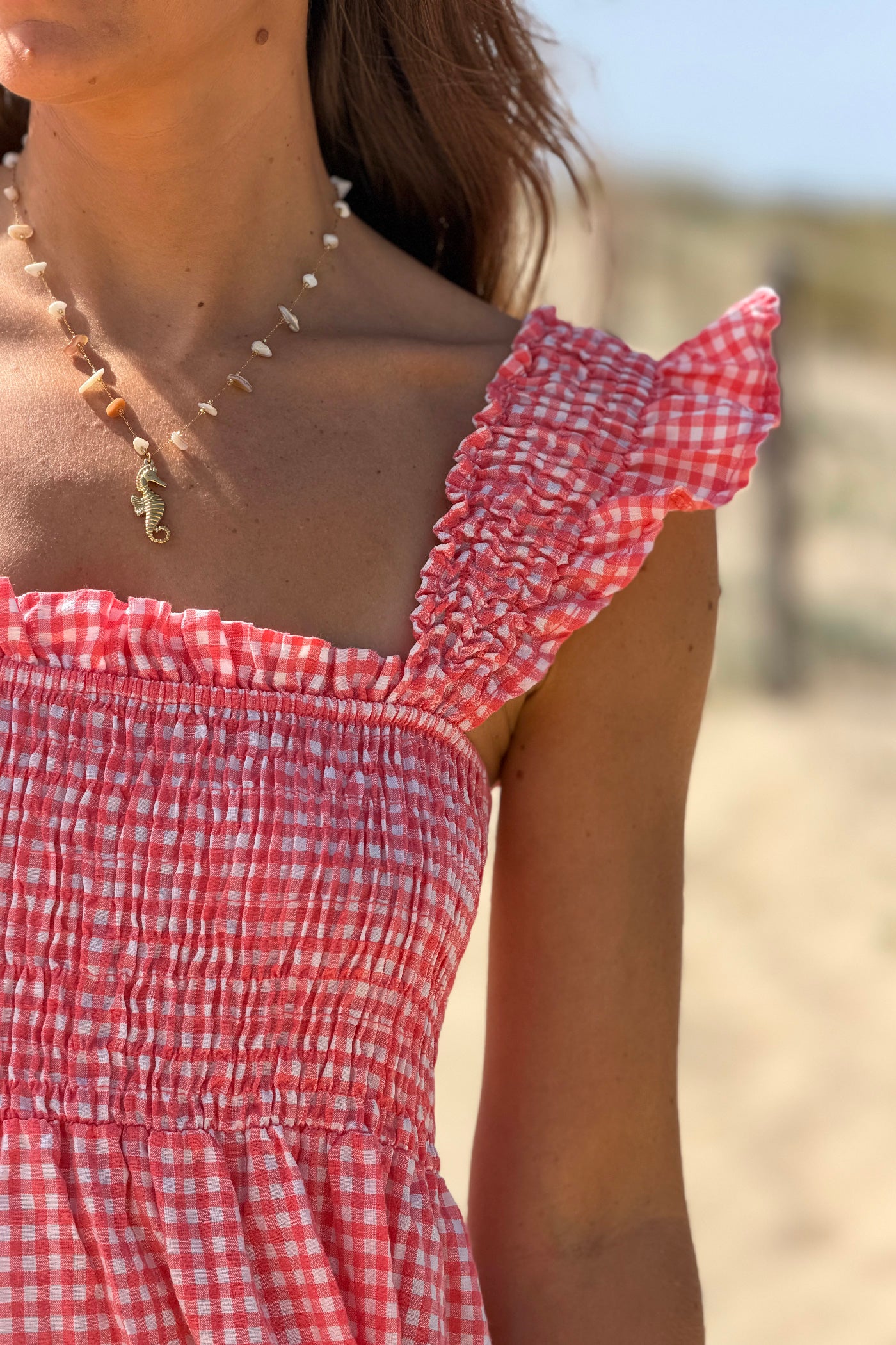 Pink Gingham Smocked Sun Dress
