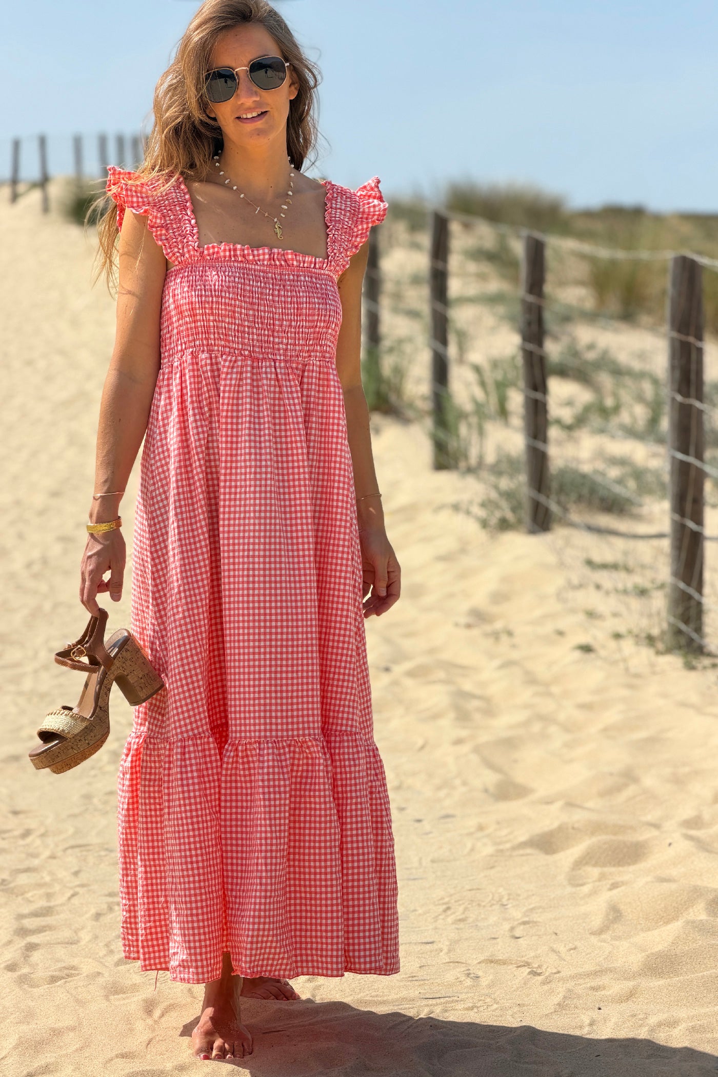Pink Gingham Smocked Sun Dress