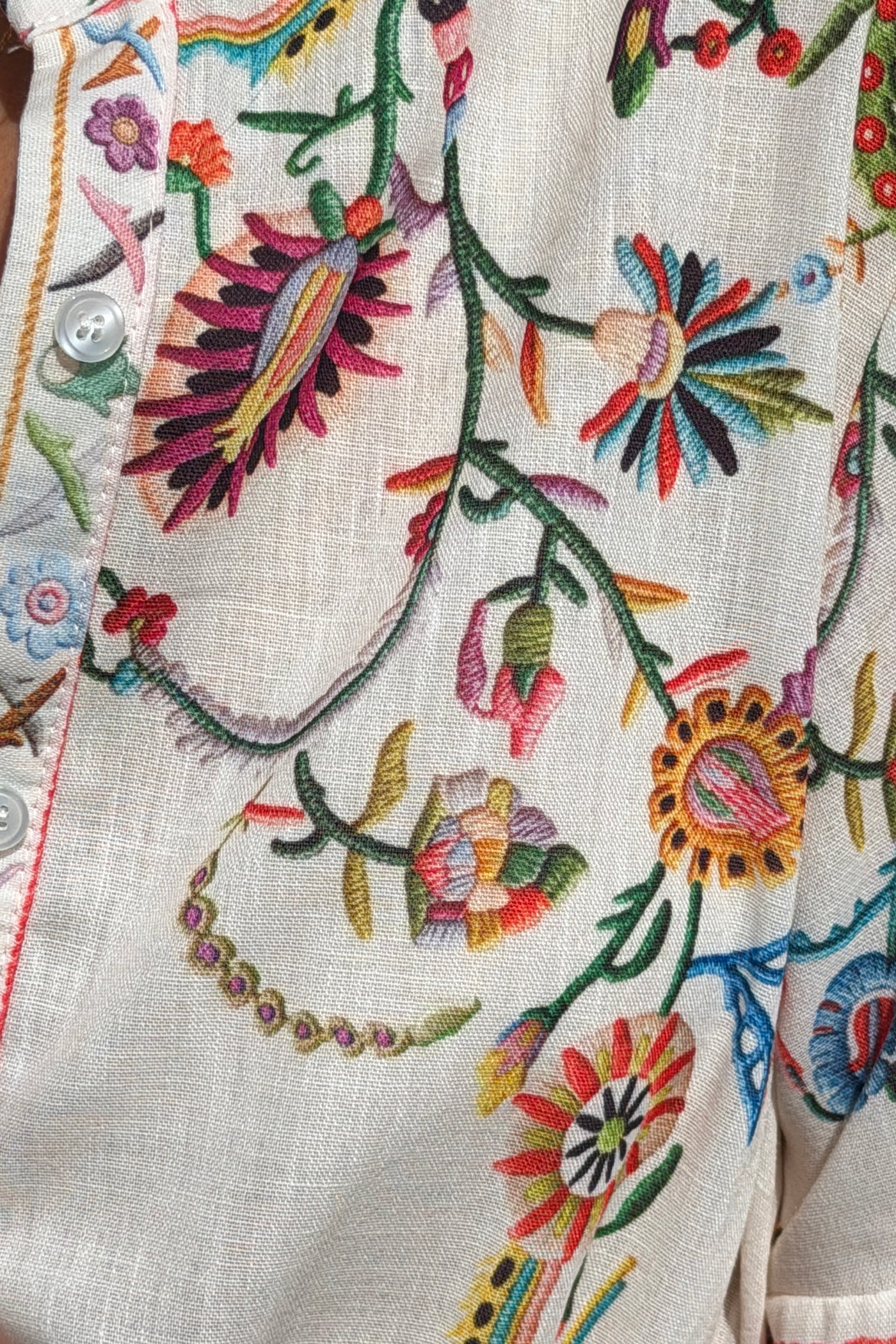 Beige Embroidered Folk Garden Belted Dress