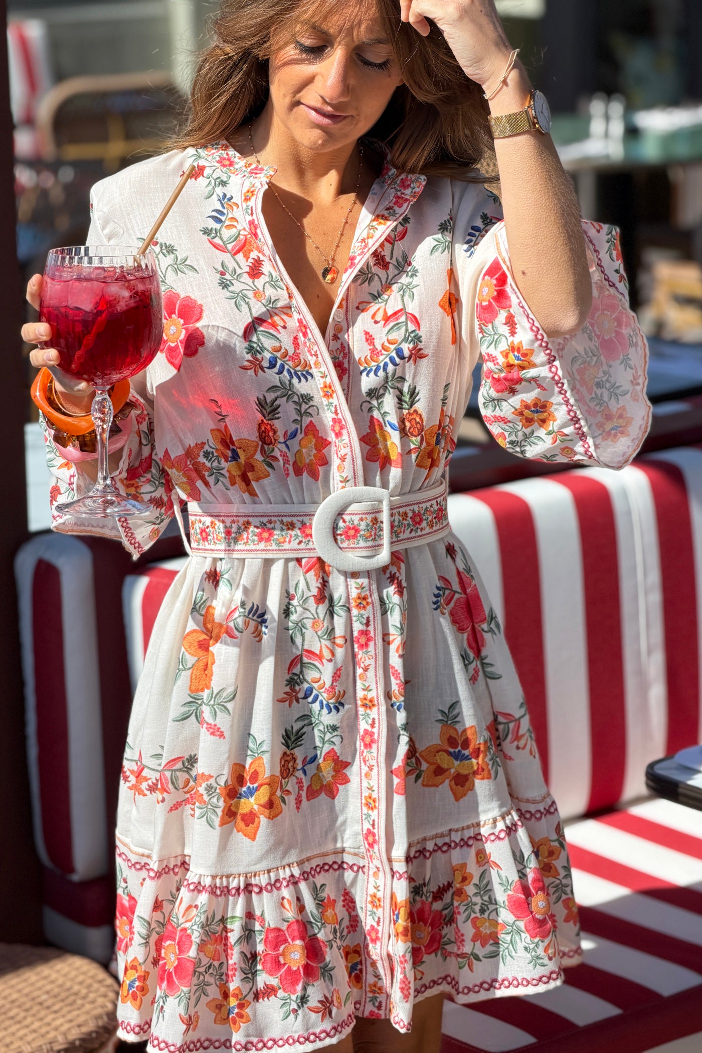 Cream Floral Border Print Midsommar Dress