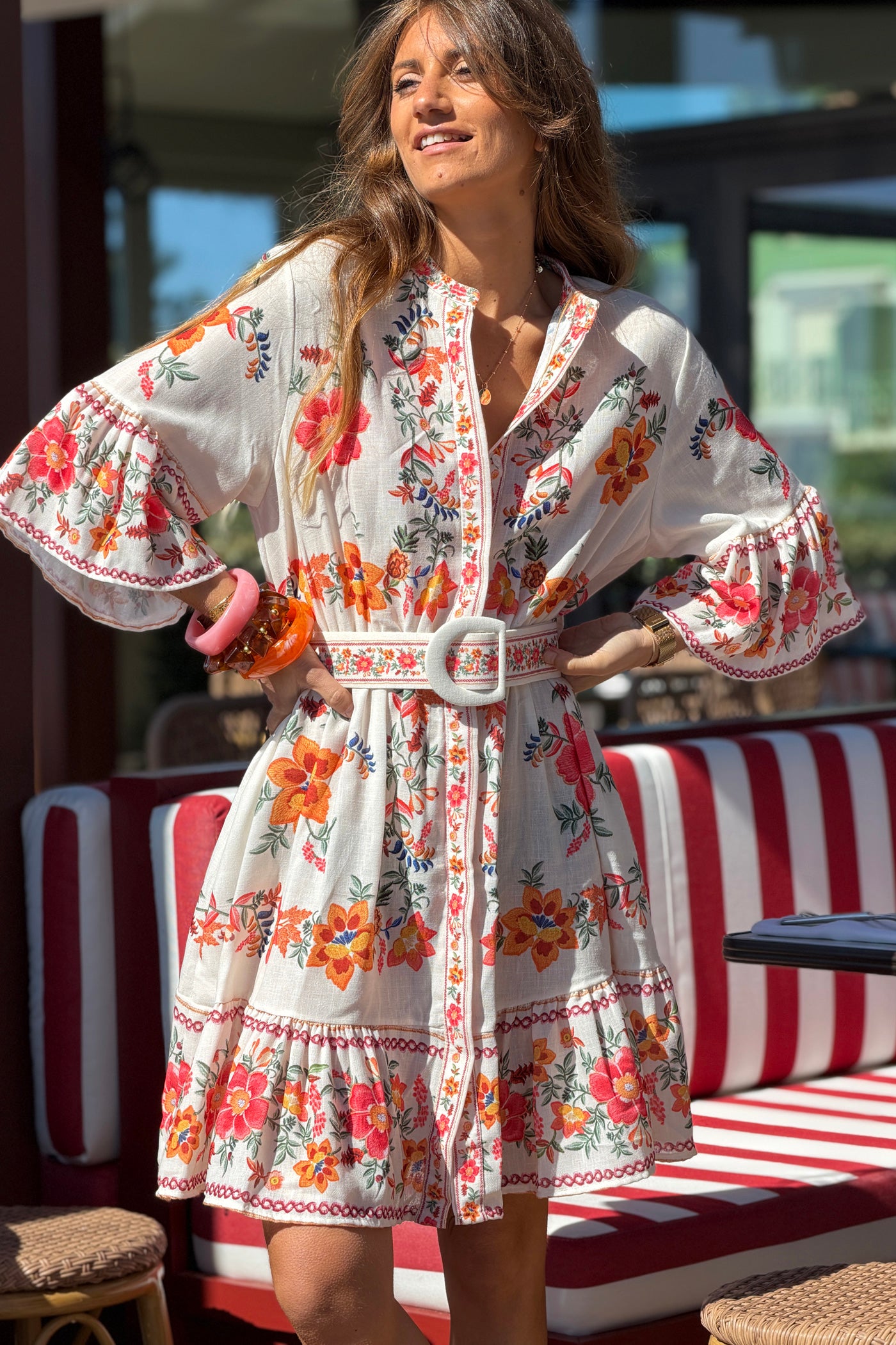 Cream Floral Border Print Midsommar Dress