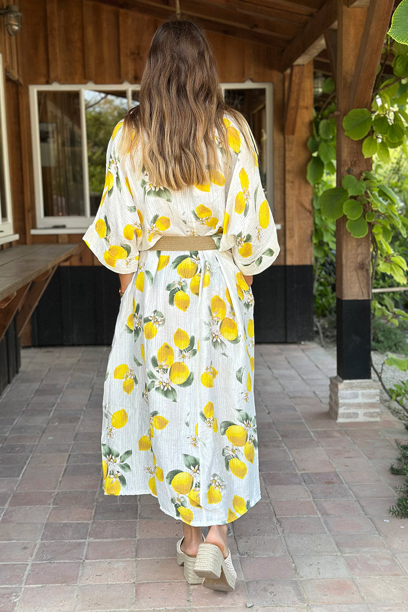 White Lovely Lemons Gauze Maxi Dress