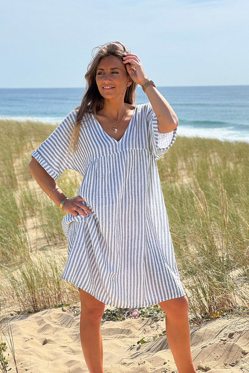 Olive Striped Gauze Sundress