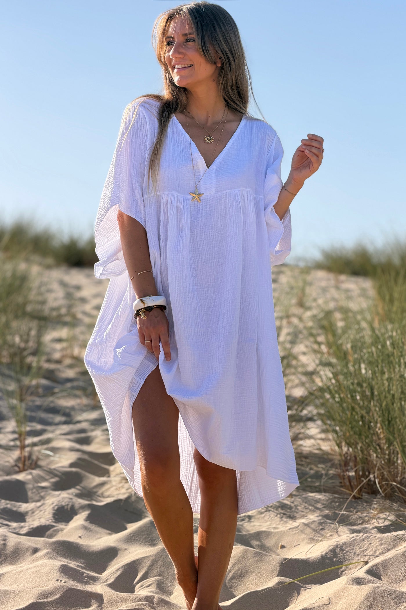 white gauze beach dress Off-shoulder Boho Wedding Dress, Tiered Raw Cotton Gauze Maxi Dress Cream |  Alba