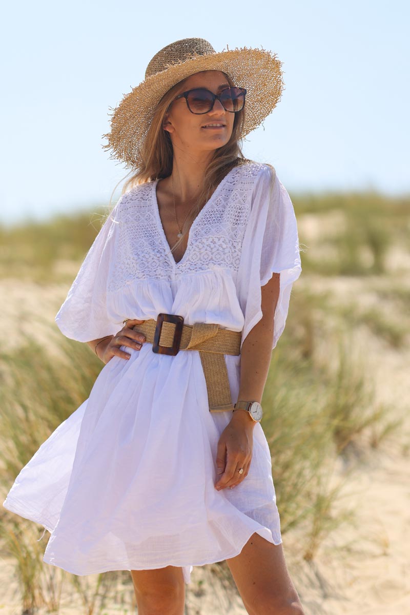 Robe blanche legere voile de coton haut dentelle E190 (1)