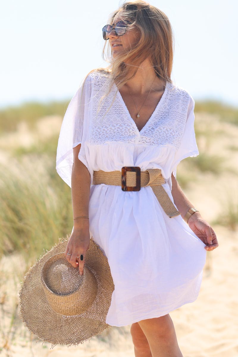Robe blanche legere voile de coton haut dentelle E190 (1)