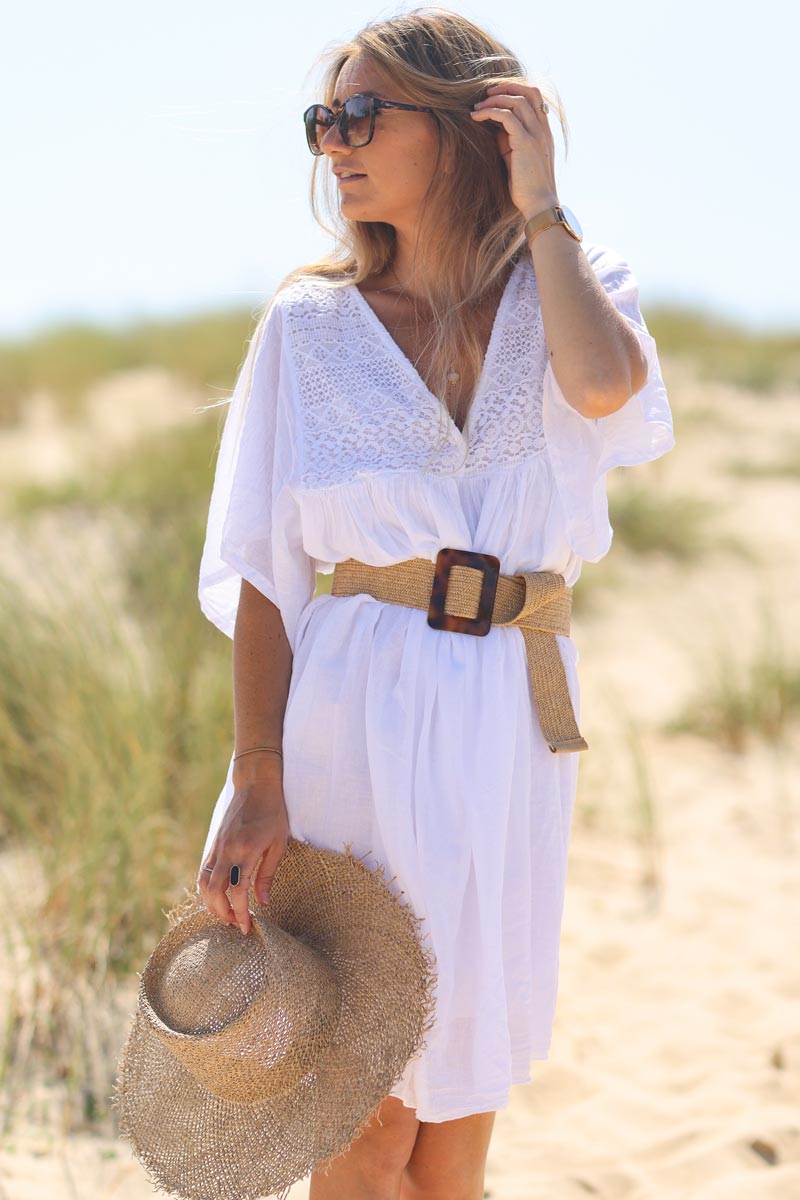 Robe blanche legere voile de coton haut dentelle E190 (1)