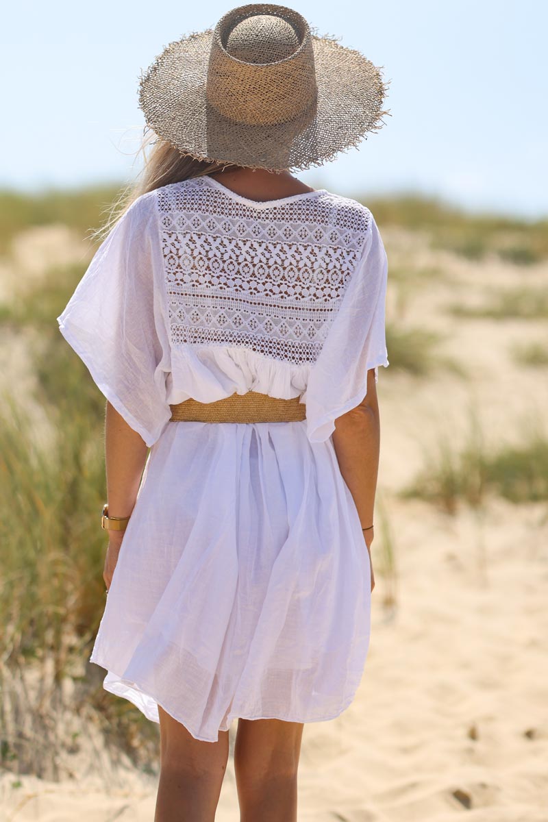 Robe blanche legere voile de coton haut dentelle E190 (1)