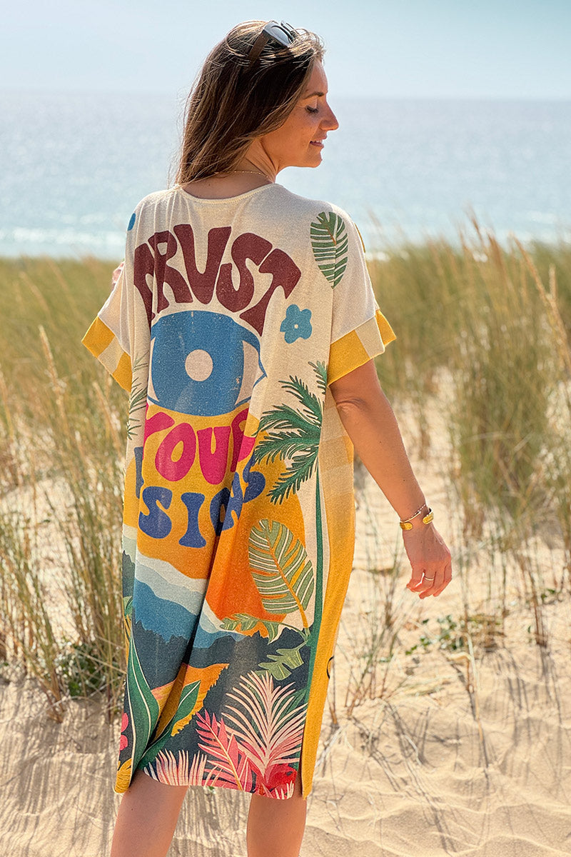 Gold Glitter Knit “Trust Your Vision” Tropical Dress