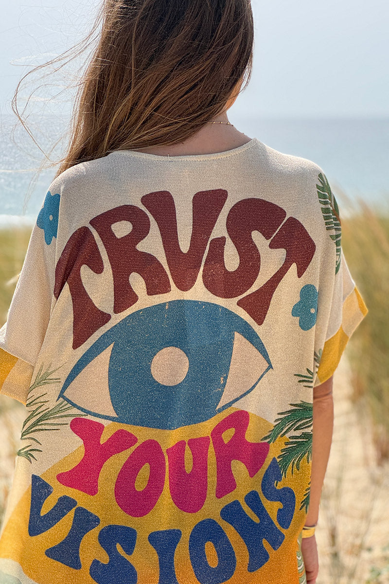 Gold Glitter Knit “Trust Your Vision” Tropical Dress