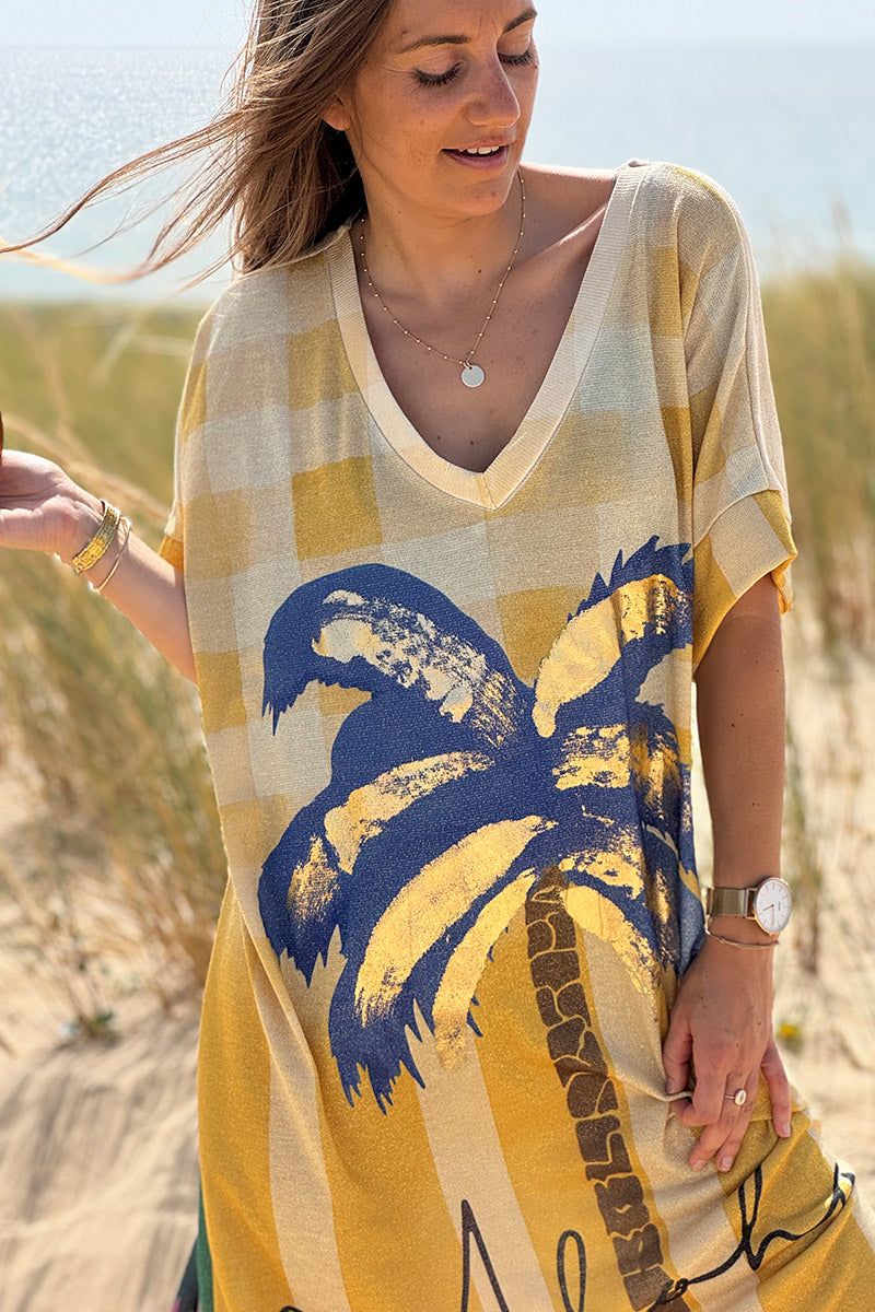 Gold Glitter Knit “Trust Your Vision” Tropical Dress