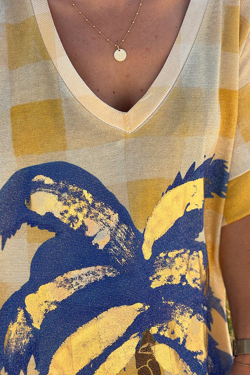 Gold Glitter Knit “Trust Your Vision” Tropical Dress