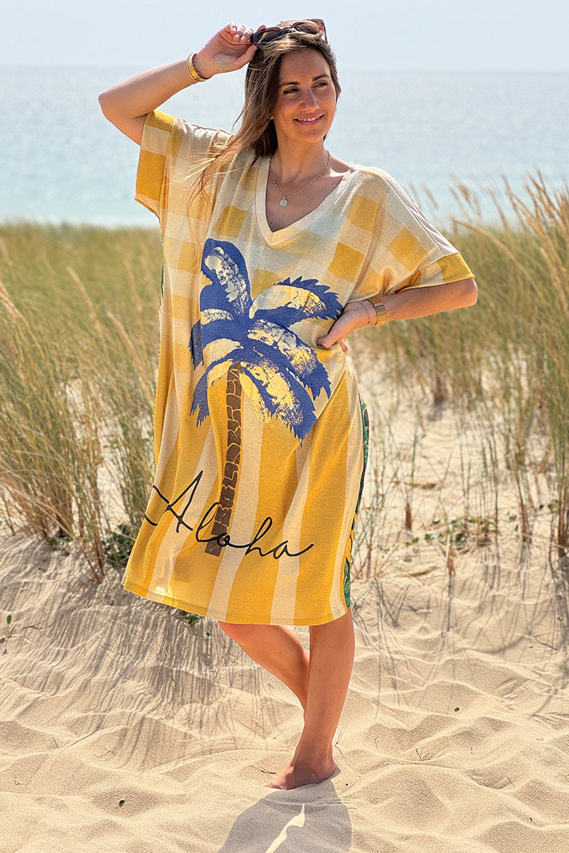 Gold Glitter Knit “Trust Your Vision” Tropical Dress