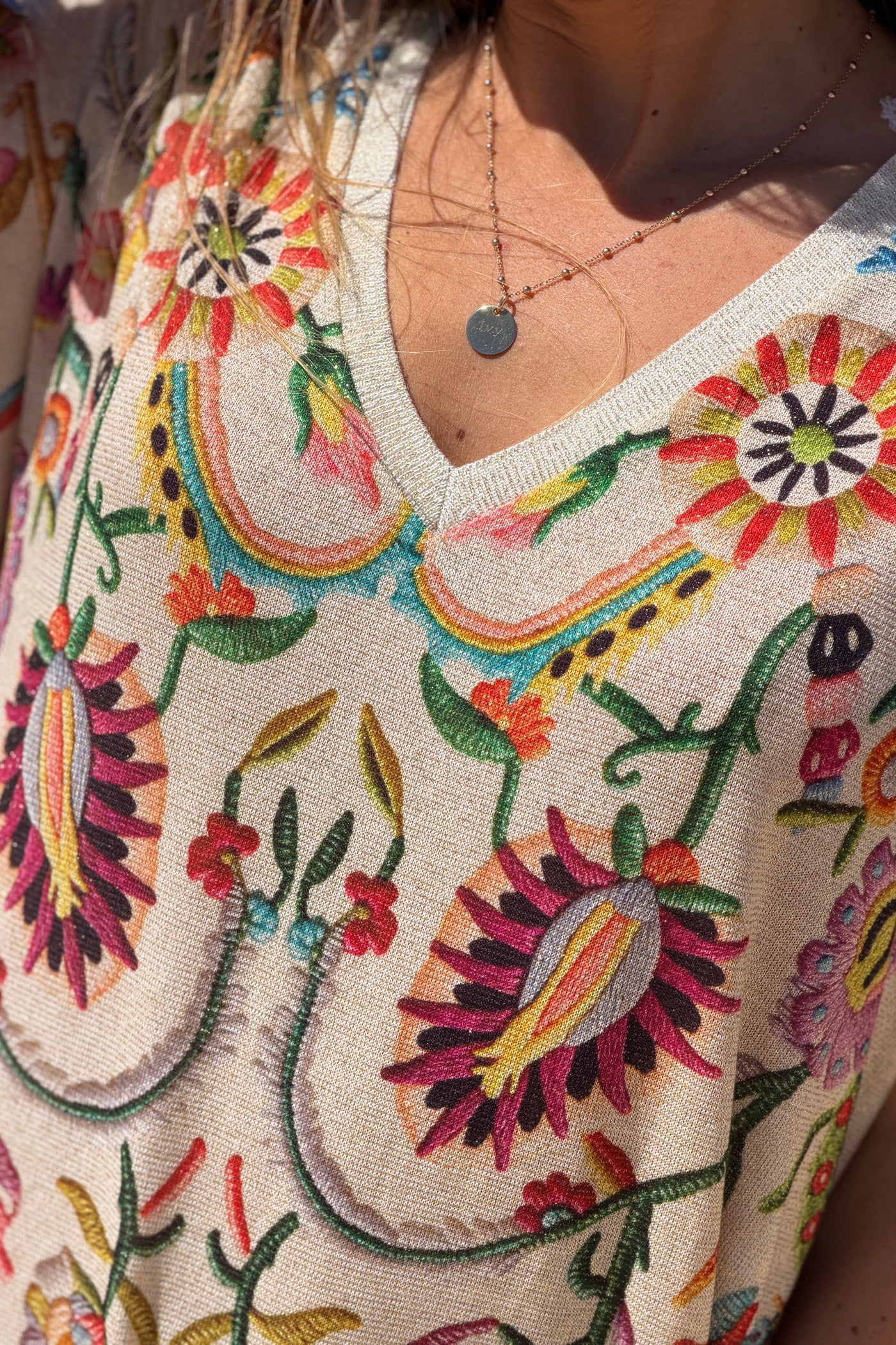 Beige Embroidered Folk Garden V-Neck Maxi Dress
