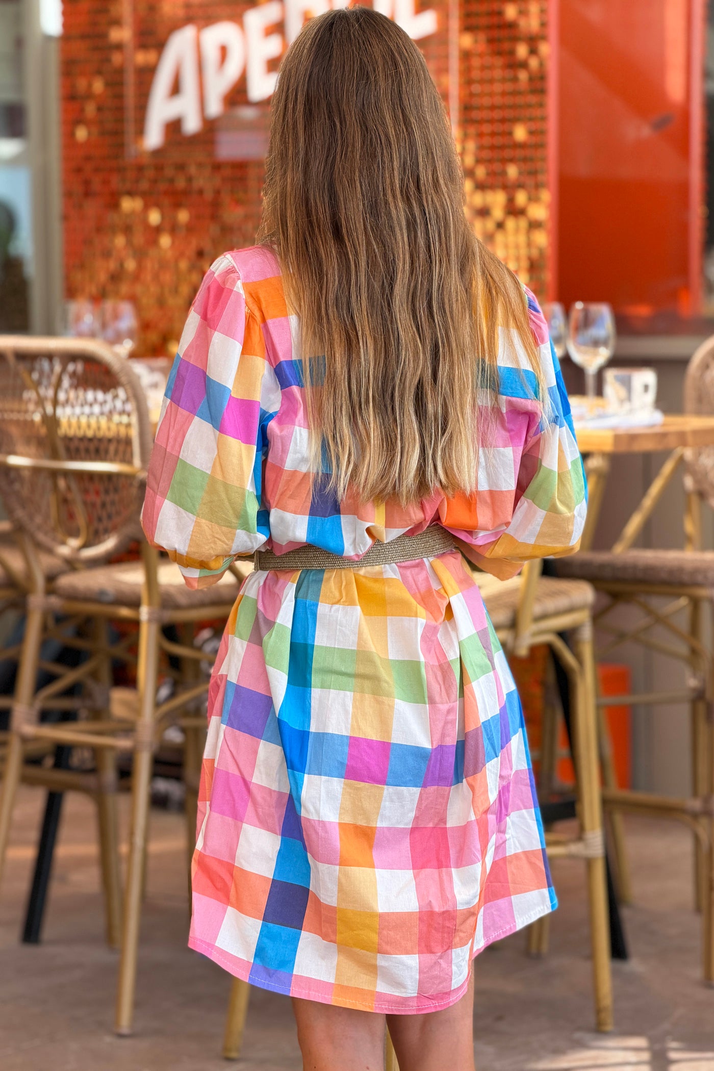 Multicolour Gingham Button-Down Blouson Dress