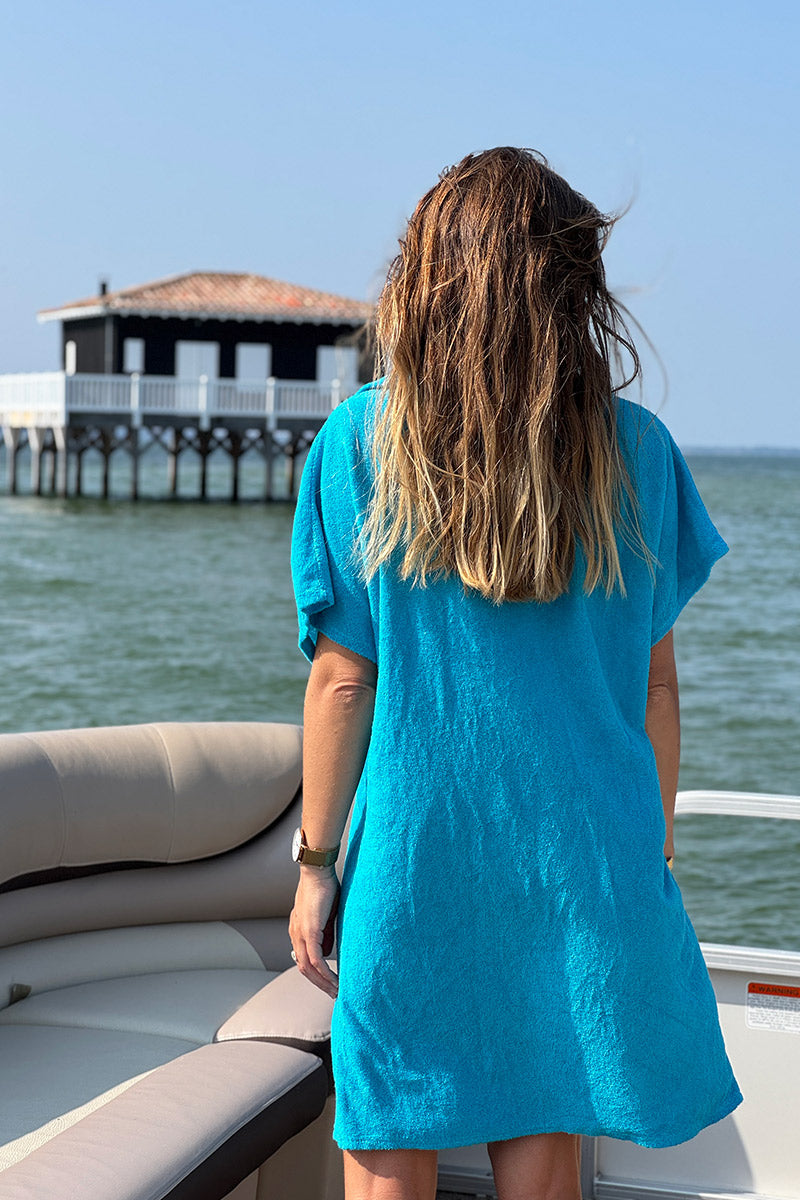 Blue Terry Cloth Shirt Dress