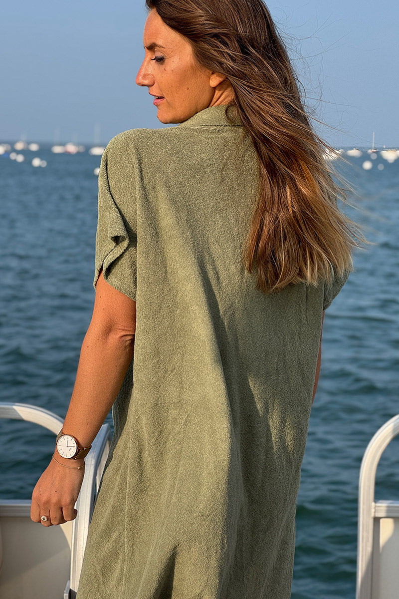 Khaki Terry Cloth Shirt Dress