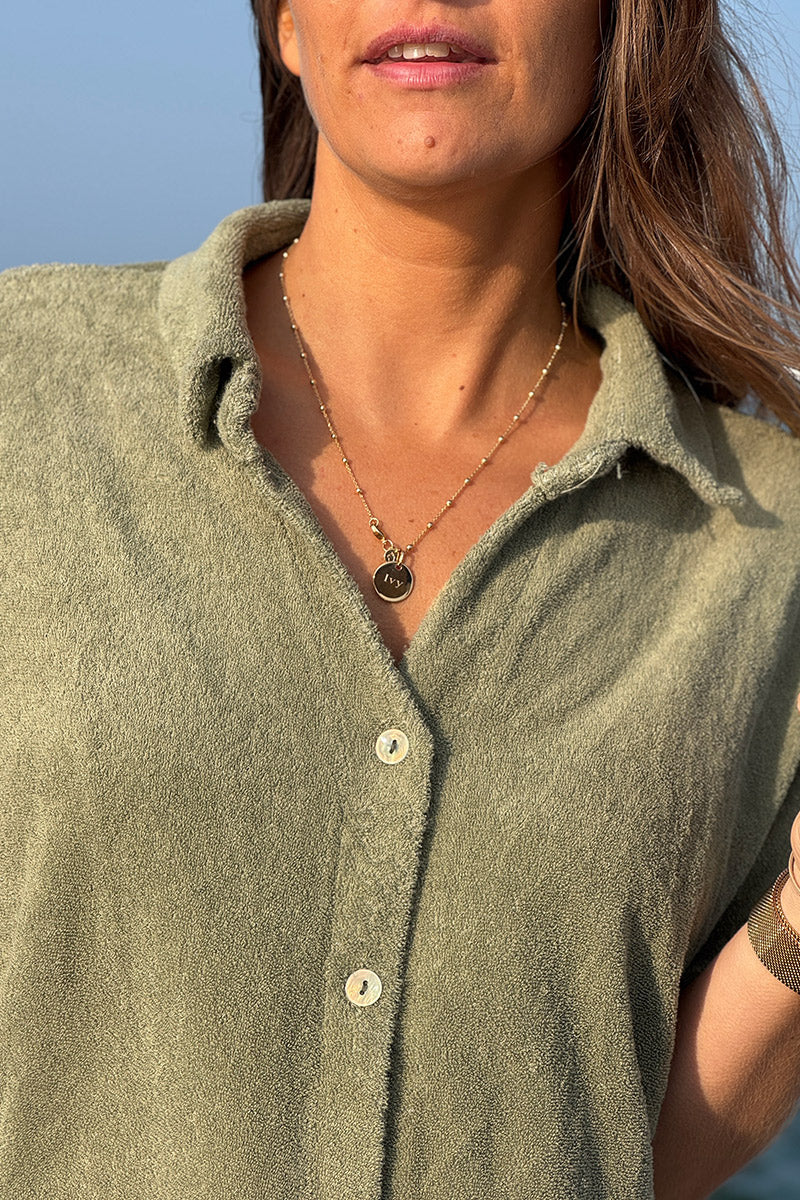 Khaki Terry Cloth Shirt Dress