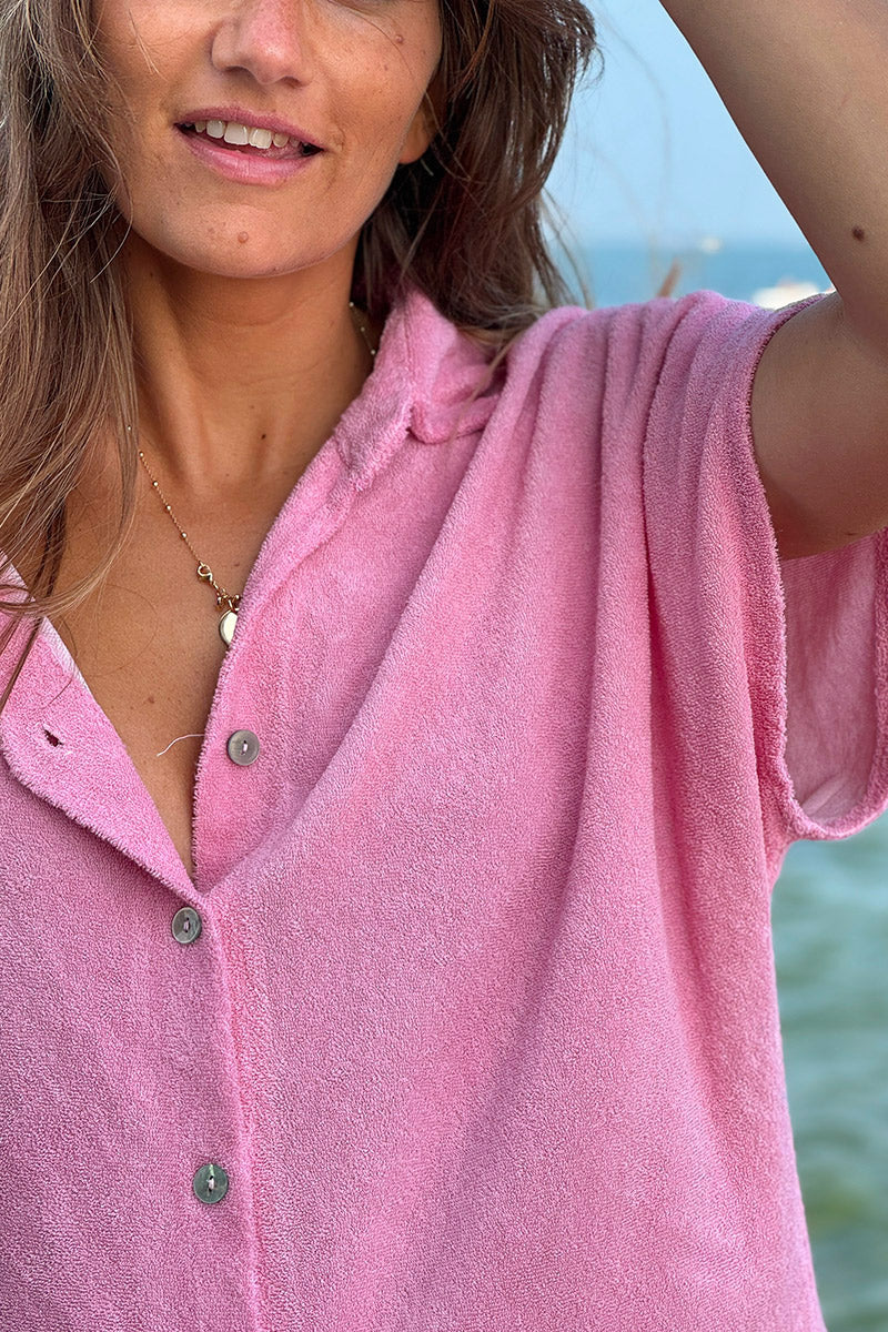 Pink Terry Cloth Shirt Dress