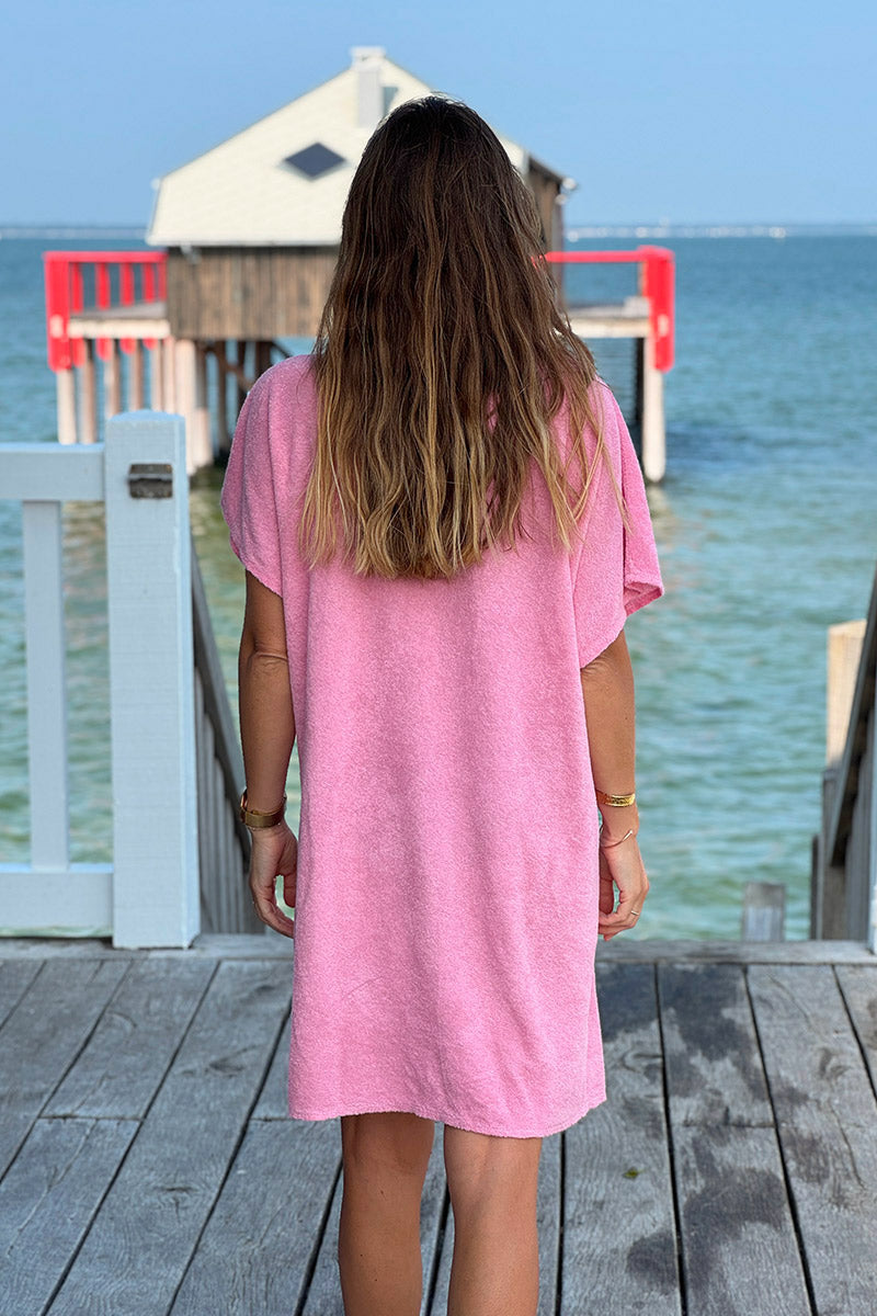 Pink Terry Cloth Shirt Dress