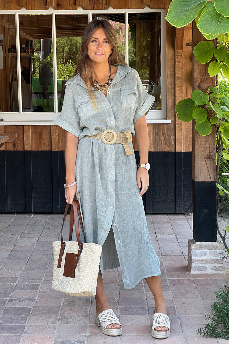 Olive Linen Beach Maxi Dress