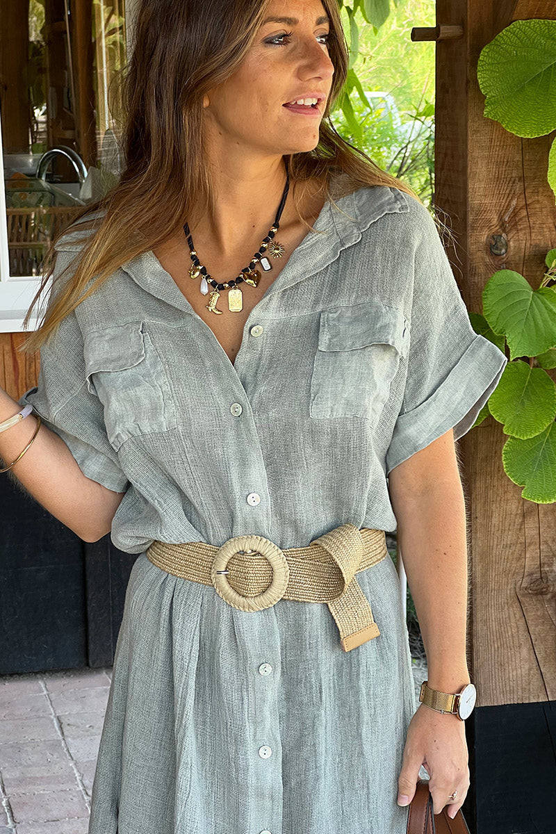 Olive Linen Beach Maxi Dress