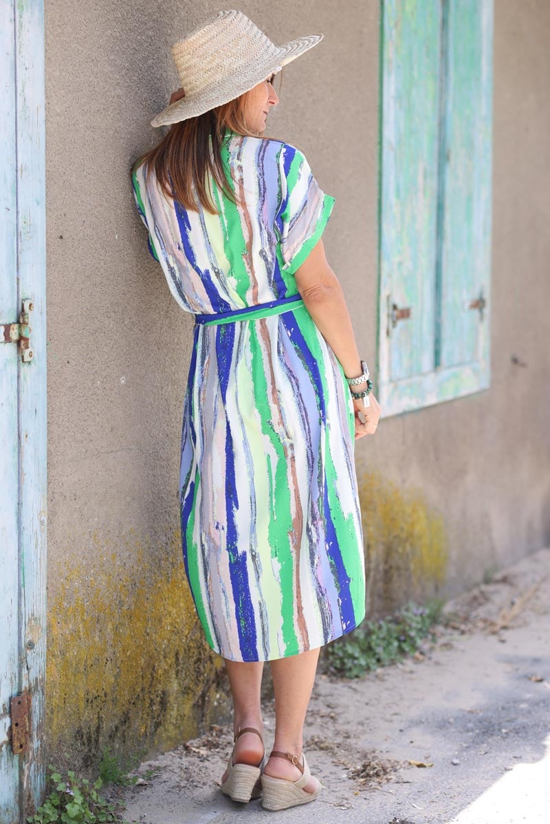 Robe chemise fluide rayures verticales effet peinture H101 (1)