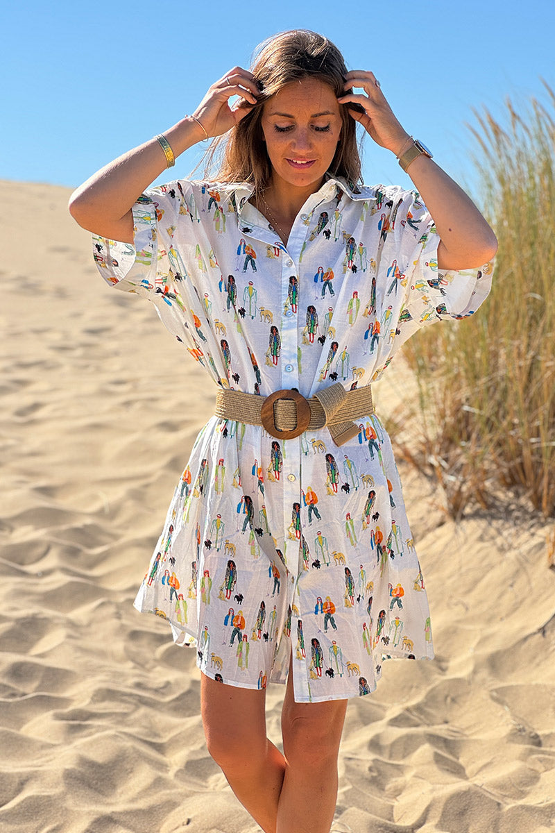 White Dog Walkers Shirt Dress